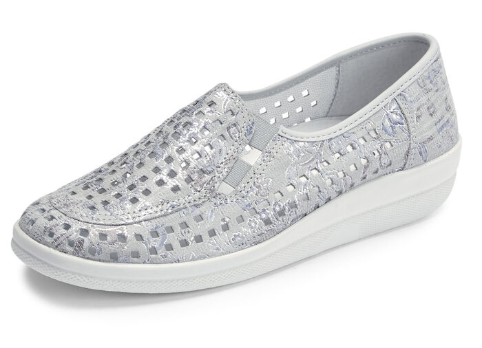 ELENA EDEN, sommerliche Damen-Slipper, Weite G, mit herausnehmbarem Fußbett SILBERGRAU