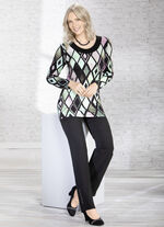 Ausdruckvolles Longshirt mit schwarzer Blende 