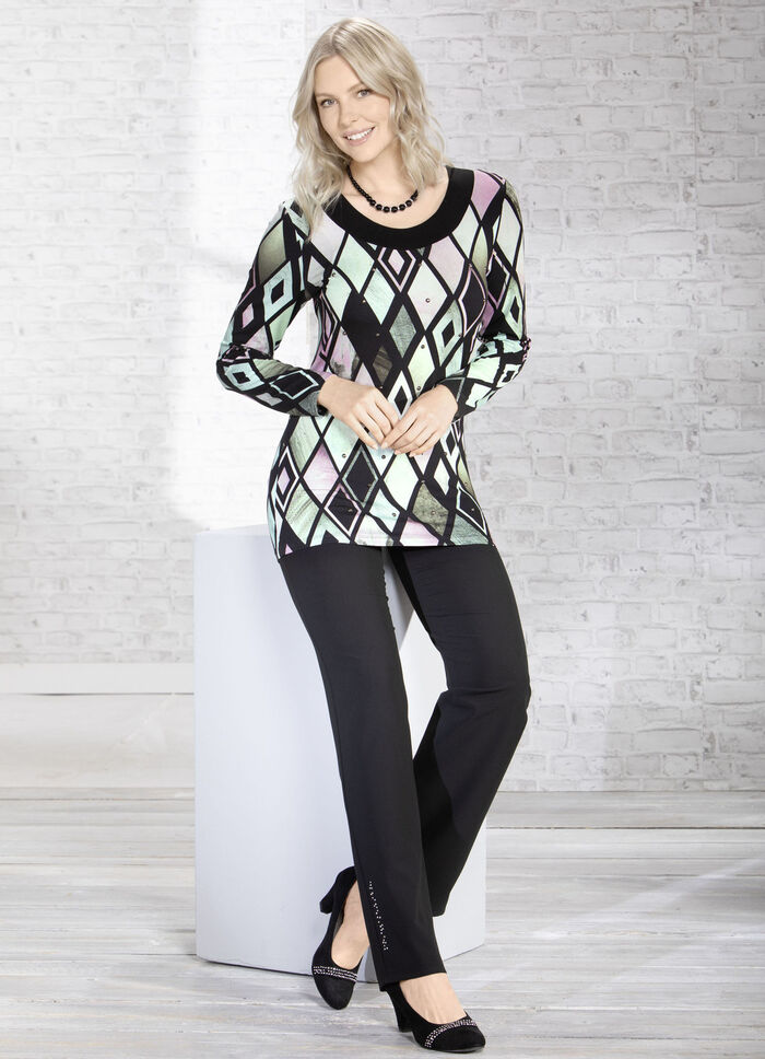 Ausdruckvolles Longshirt mit schwarzer Blende 