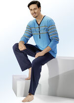 Schlafanzug mit Knopfleiste und platziertem Druckdessin 