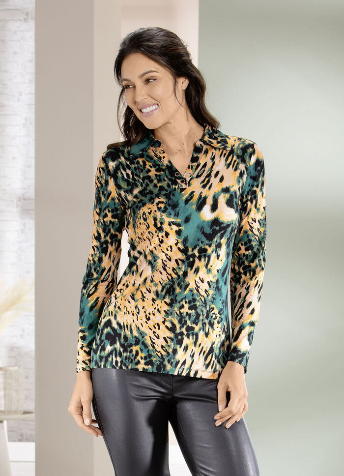 Poloshirt mit Zierknöpfen am V-Ausschnitt 