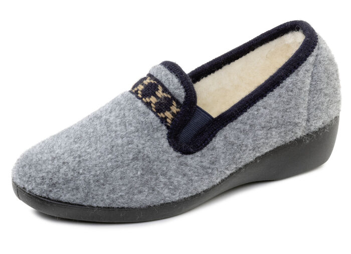 Klassische Damen-Hausschuhe, mit Gummizug GRAU-MARINE