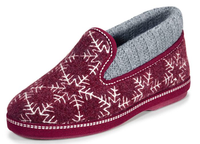 Laurina Hausschuh mit gepolstertem Strickkragen BORDEAUX-GRAU