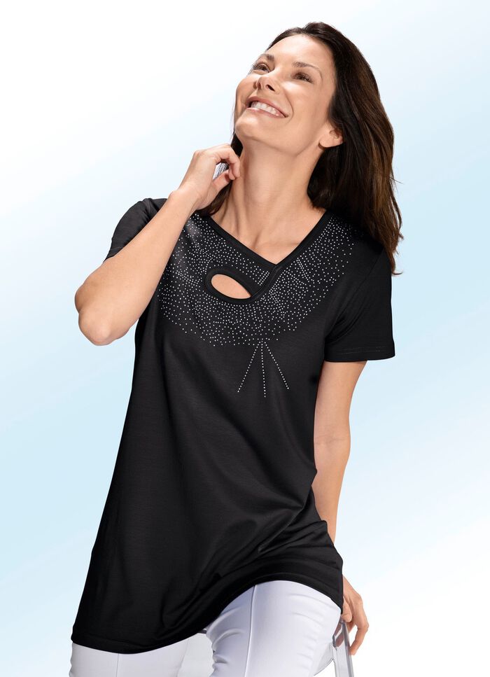 Shirt mit interessanter Ausschnittverarbeitung in 2 Farben SCHWARZ