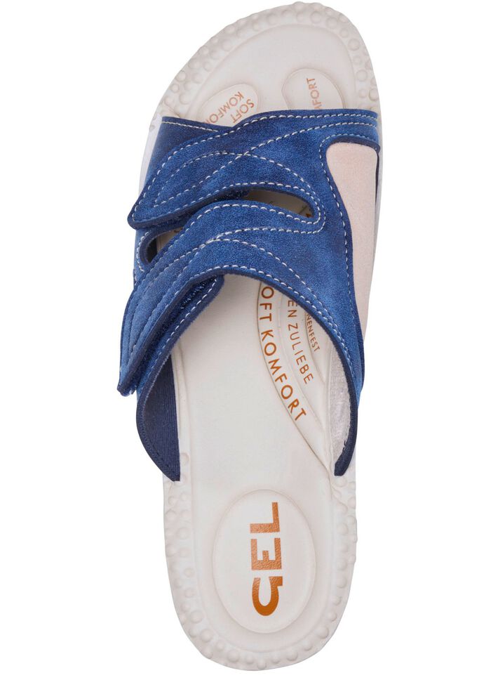 Klassische Damen-Pantoletten, Weite H, mit elastischem Material BLAU