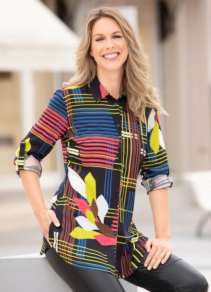 Bunte Longbluse mit Inkjet-Druck 