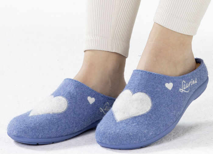 Laurina, klassische Damen-Hausschuhe, mit herausnehmbarem Fu&szlig;bett KORNBLAU