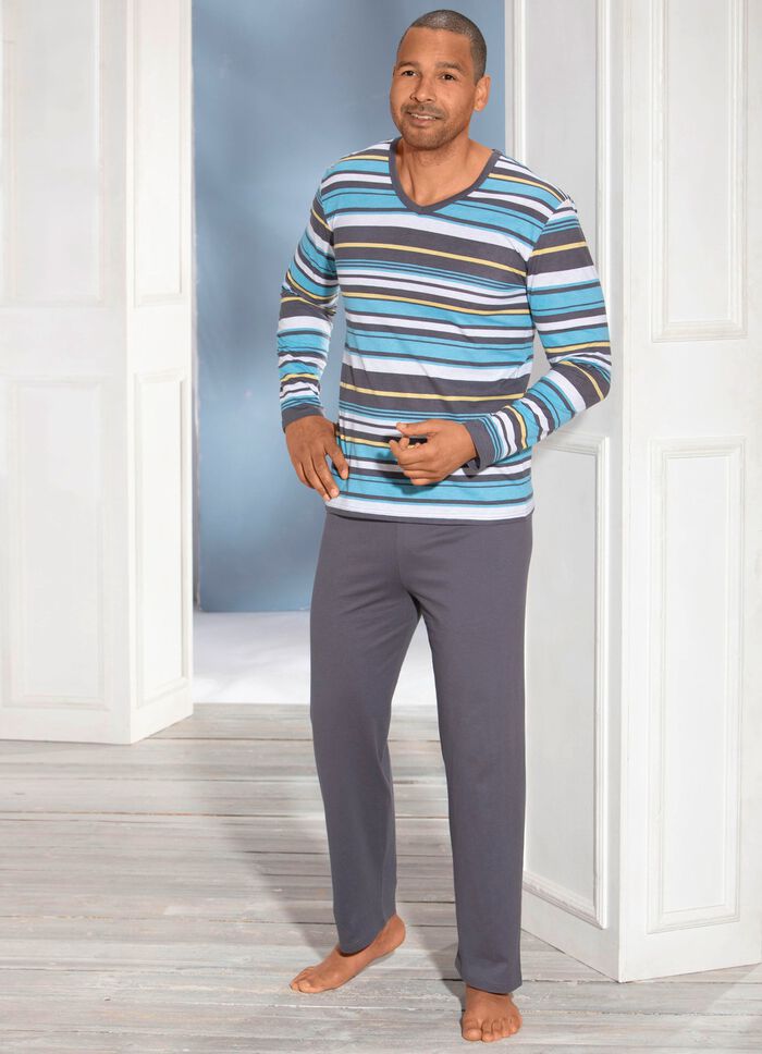 Schlafanzug mit V-Ausschnitt und Ringeldessin 