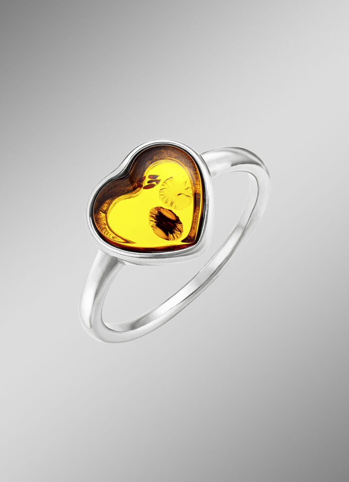 Herz-Damenring mit Bernstein 