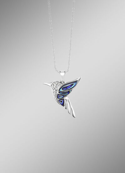 Zauberhafter Kolibri-Anhänger mit Zirkonia und Abalone-Perlmutt 