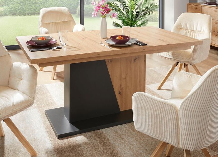 Esstisch mit Synchronauszug aus Aluminium ARTISAN EICHE-SCHWARZ