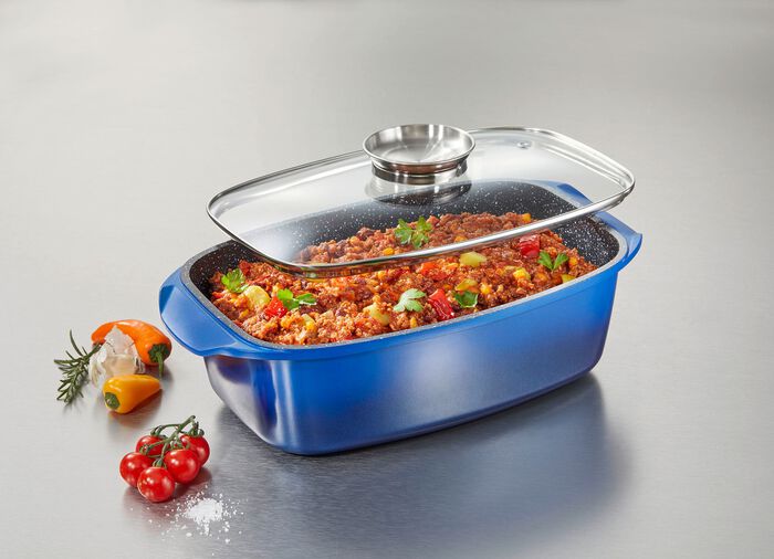 Extra hoher Aluguss-Bräter von King mit Antihaft-Beschichtung BLAU