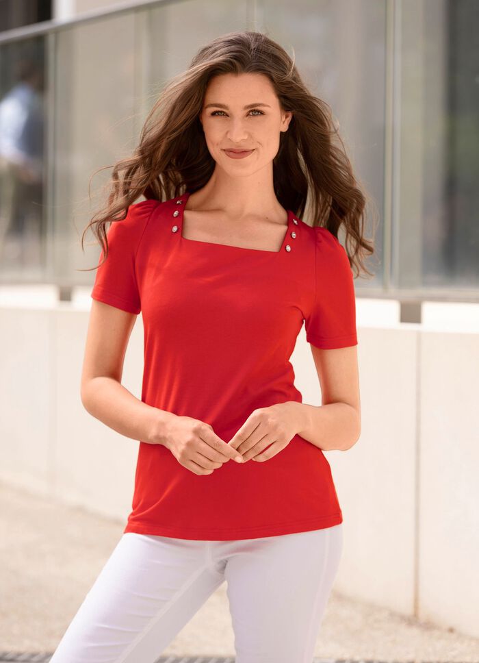 Shirt mit Schmuckknöpfen in 2 Farben KORALLE