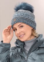 Interessante Damen-M&uuml;tze, mit Bommel BLAU