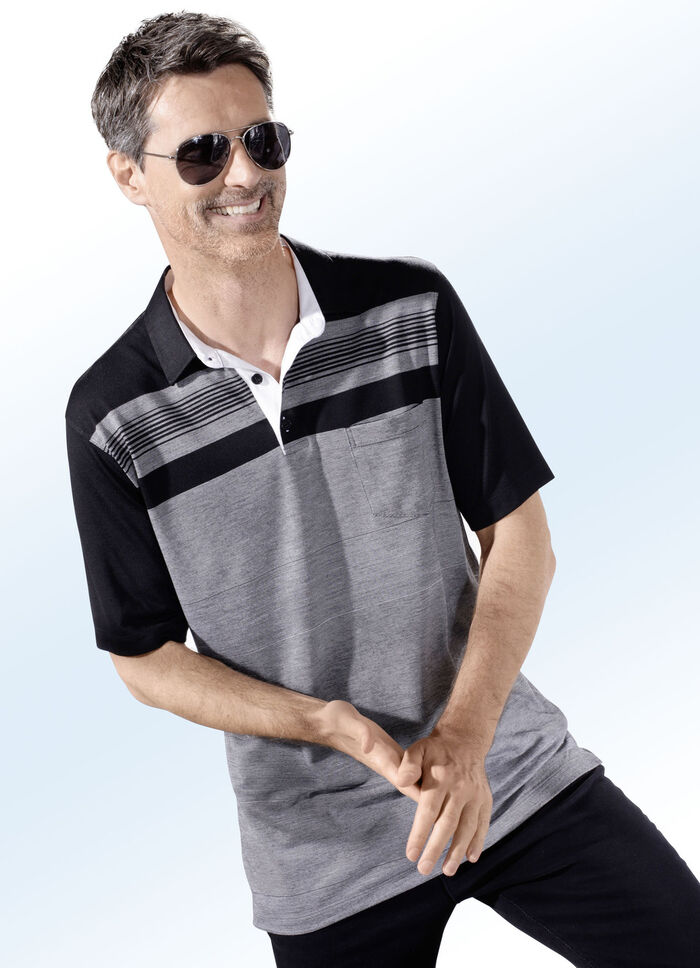 Poloshirt mit Seitenschlitzen GRAU-SCHWARZ