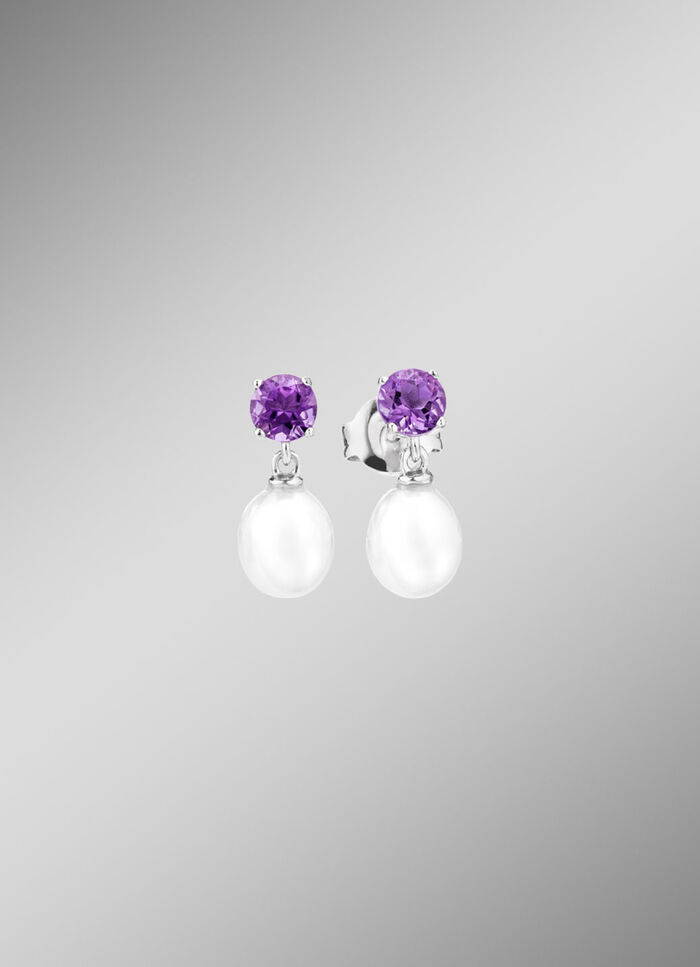 Ohrstecker mit Süßwasser-Zuchtperle und Amethyst 
