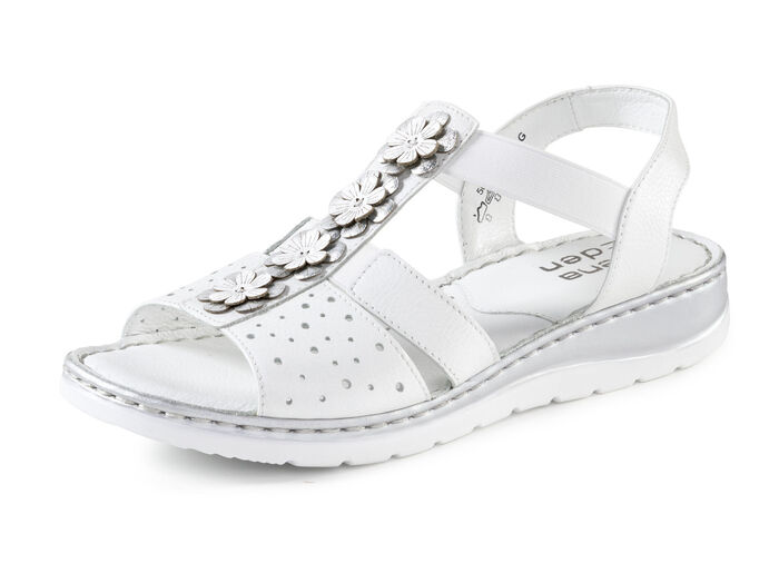 ELENA EDEN, sommerliche Damen-Sandalen, Weite G, aus Leder WEISS-SILBER