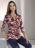 Shirtbluse mit Rippenstrick am V-Ausschnitt 