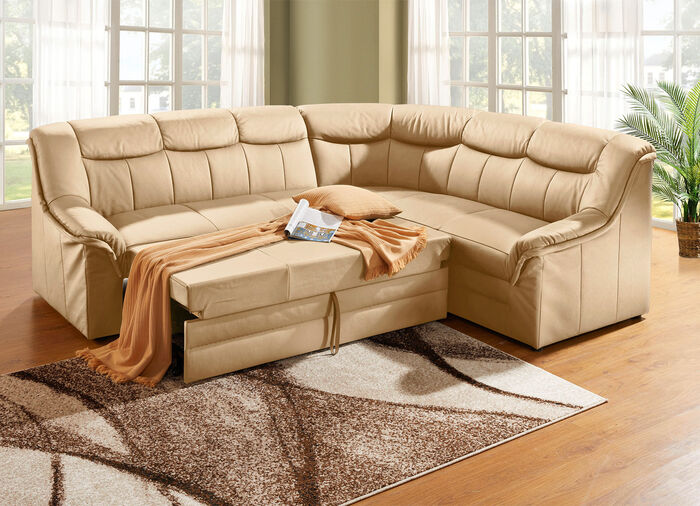 Polsterecke mit Bezug aus echtem Leder CREME