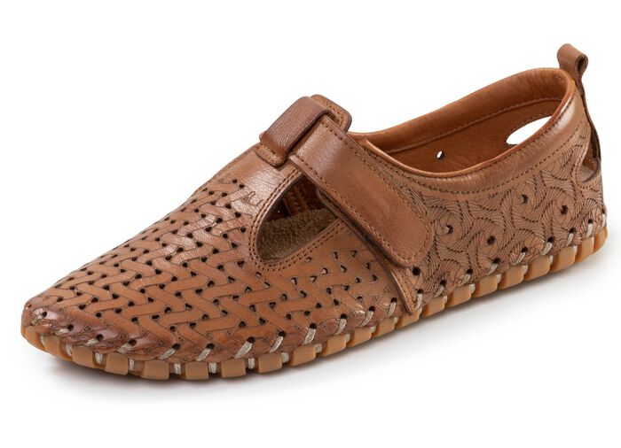 Gemini, sommerliche Damen-Slipper, Weite G, mit herausnehmbarem Fu&szlig;bett COGNAC