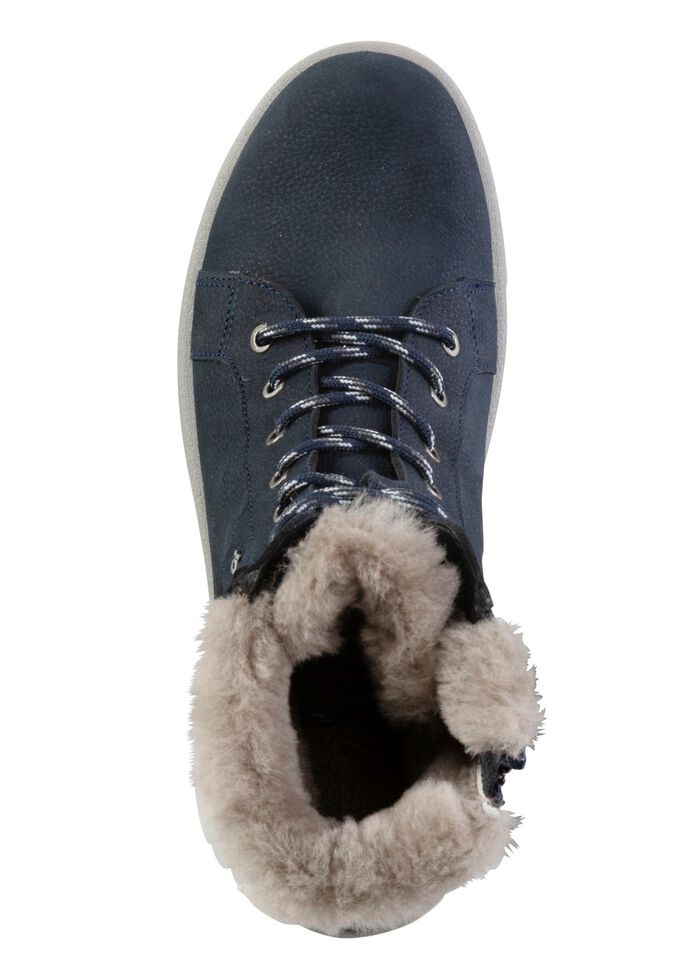 Schn&uuml;r-Bootie aus genarbtem Rind-Nubukleder MARINE