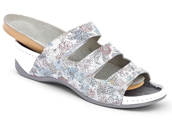 Schicke Pantolette mit herausnehmbarem Leder-Memory-Fu&szlig;bett, Weite H SILBERGRAU-BUNT