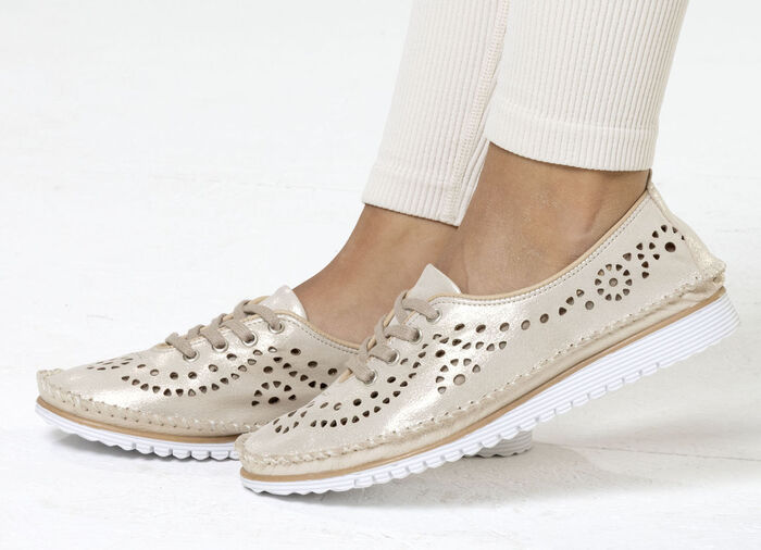 Andrea Conti, sommerliche Damen-Schn&uuml;rschuhe, Weite G, mit herausnehmbarem Fu&szlig;bett MATTGOLD