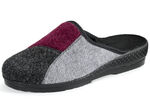 Klassische Damen-Hausschuhe, Weite H, im Textil-Materialmix GRAU-BORDEAUX