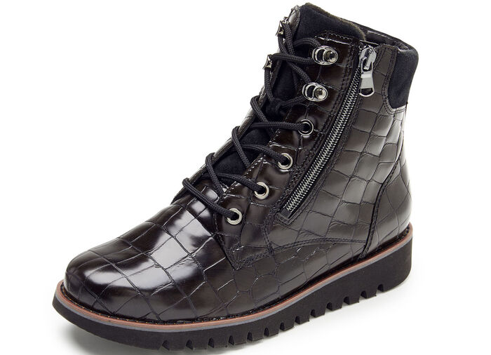 Waldl&auml;ufer Stiefelette aus krokogepr&auml;gtem Nappaleder SCHWARZ
