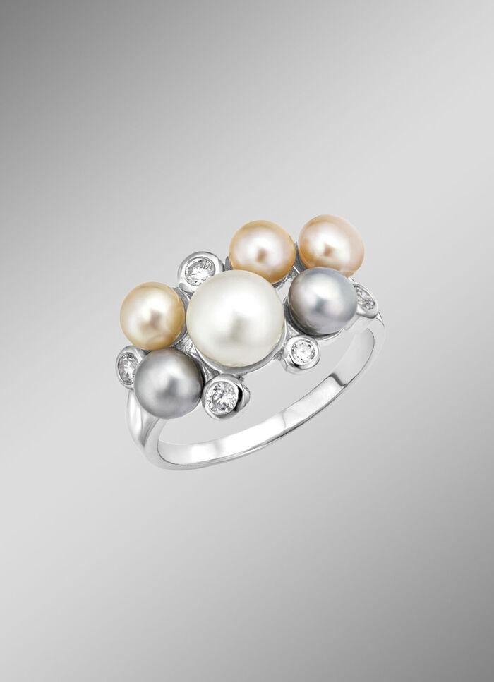 Perlenglanz und strahlende Eleganz: Damenring mit Süßwasser-Zuchtperlen 