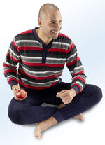 Schlafanzug aus Frottierstretch, mit Knopfleiste und B&uuml;ndchenabschl&uuml;ssen 