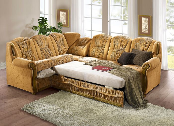 Polsterecke mit Bettfunktion und Bettkasten GOLD