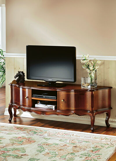 TV-Longboard mit dekorativen Schnitzerei-Verzierungen 