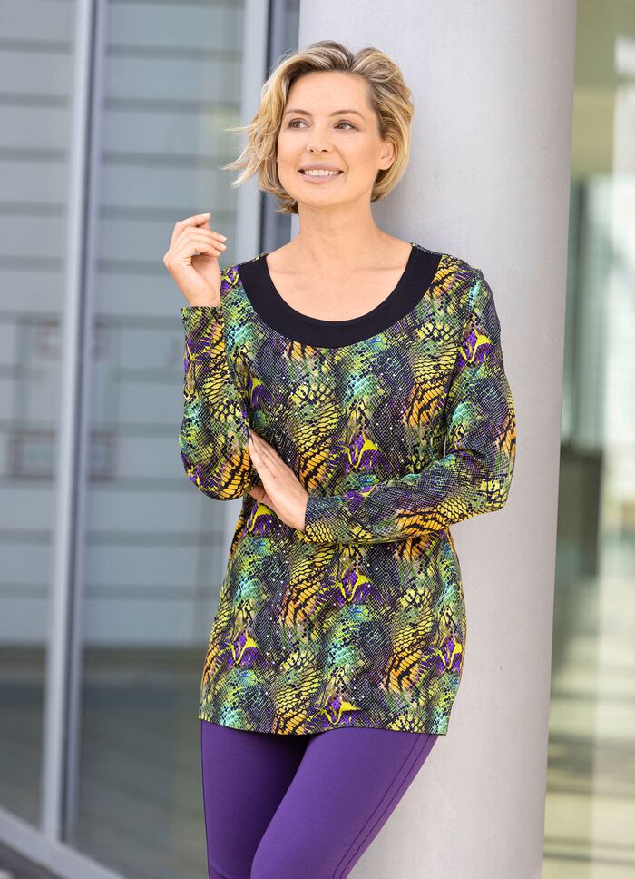 Longshirt mit schwarzer angesetzter Blende SCHWARZ-GRÜN