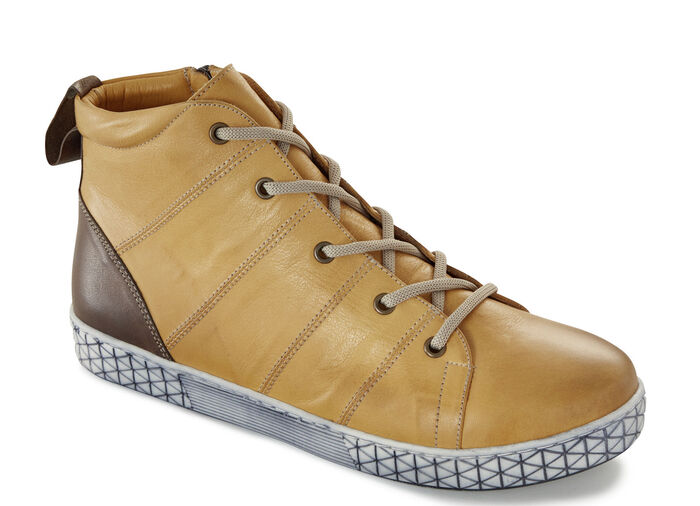 Gemini Schn&uuml;r-Stiefelette aus schattiertem Leder GELB-BRAUN