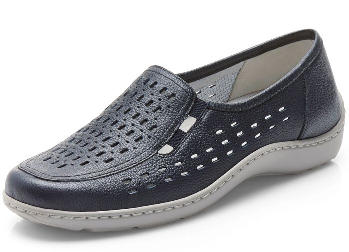 Waldl&auml;ufer, sommerliche Damen-Slipper, Weite H, mit herausnehmbarem Fu&szlig;bett DUNKELBLAU