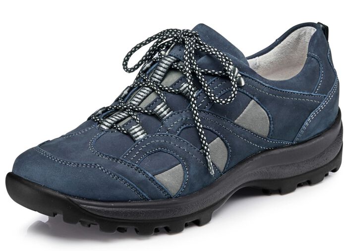 Waldl&auml;ufer, sportliche Damen-Schn&uuml;rschuhe, Weite H, mit herausnehmbarem Fu&szlig;bett MARINE-GRAU