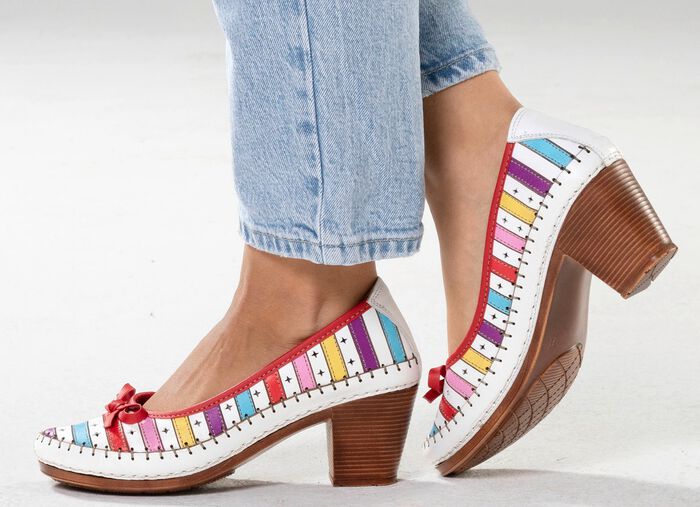 Gemini, modische Damen-Pumps, Weite G, aus Leder WEISS-MULTICOLOR