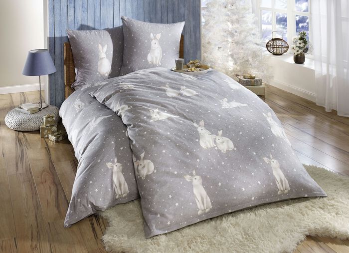 Edel-Feinbiber Bettwäsche-Garnitur aus Baumwolle GRAU