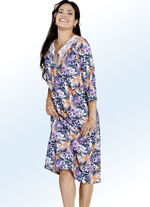 Zweierpack Nachthemden in Wadenl&auml;nge mit Knopfleiste, Stickereispritze sowie 3/4-langen &Auml;rmeln 