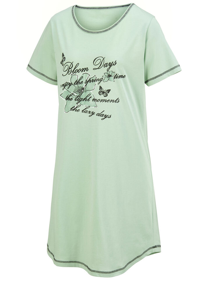 Zweierpack Nachthemden, Kurzarm mit Rundhals 1X KORALLE, 1X JADEGR&Uuml;N