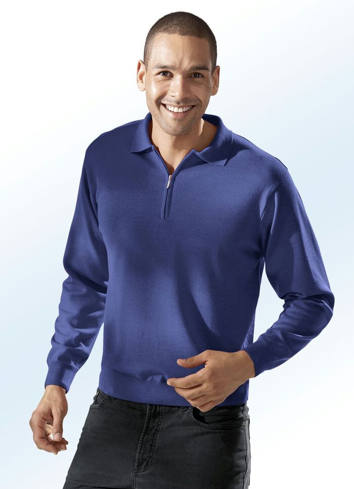 Tragangenehmer Polopullover in 4 Farben JEANSBLAU MELIERT