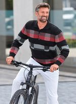 Gemusterter Polopullover in 2 Farben SCHWARZ-ROT