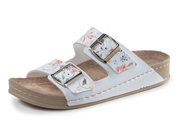 ELENA EDEN Pantolette aus teilweise floral bedrucktem Synthetik WEISS-BUNT