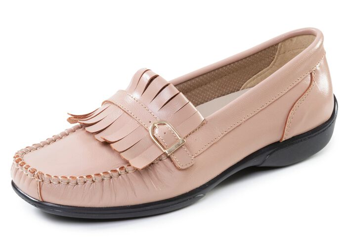 ELENA EDEN, klassische Damen-Slipper, Weite H, mit herausnehmbarem Lederfu&szlig;bett DUNKELBEIGE