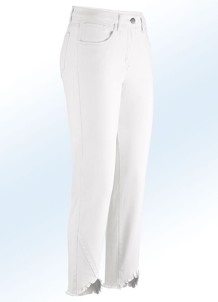 Hose in 7/8-Länge mit interessantem Fransenabschluss ECRU