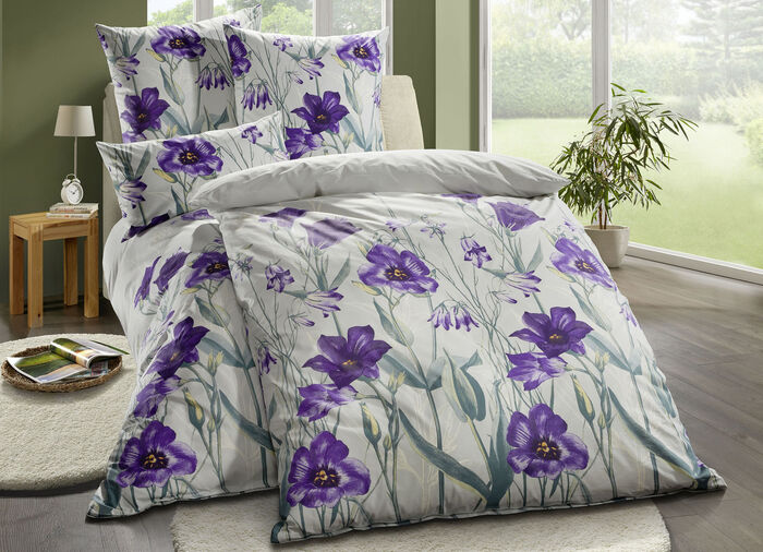 Beidseitig bedruckte Bettw&auml;sche-Garnitur von Florella SILBER