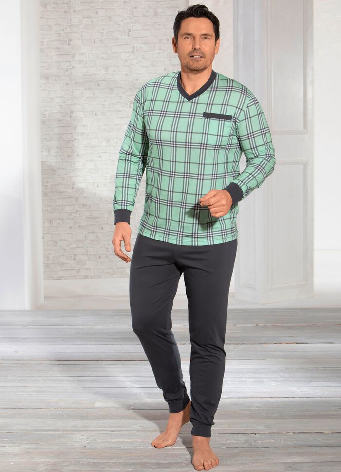 Schlafanzug mit V-Ausschnitt und Brusttasche 