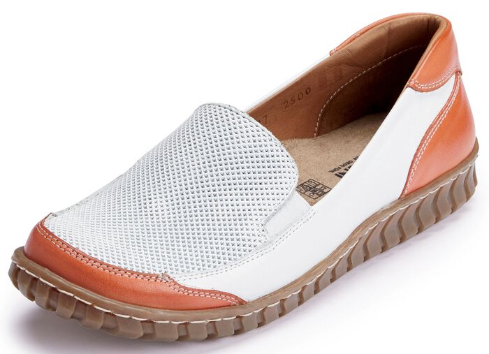 Gemini Slipper mit seitlich eingesetzten Gummiz&uuml;gen WEISS-ORANGE