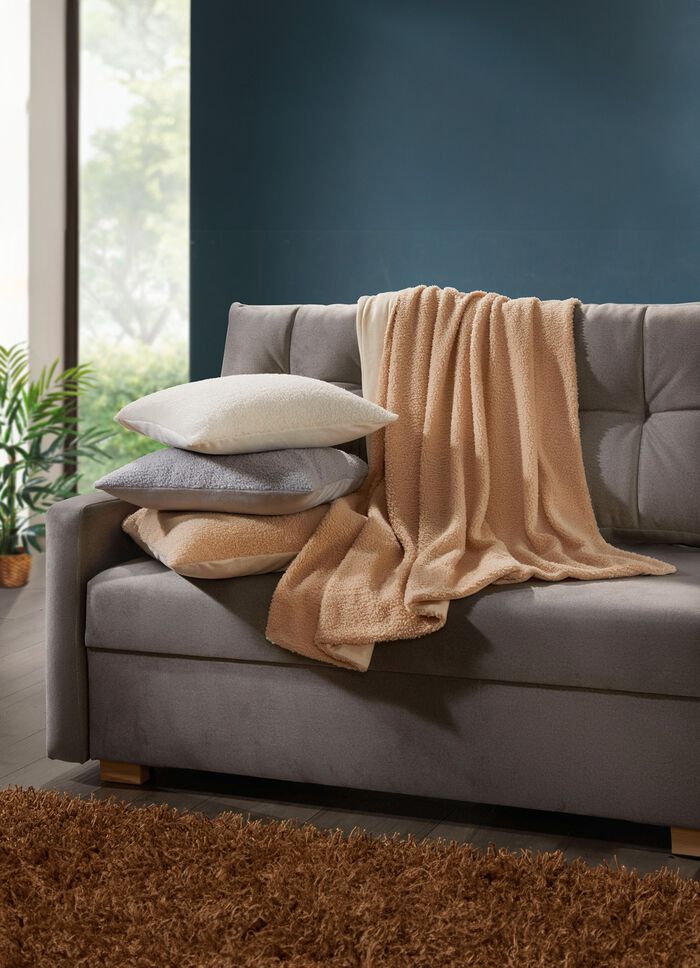 Decken und Kissen mit flauschig weicher Teddy-Vorderseite 